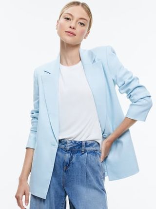 Denny Notch Collar Linen Boyfriend Blazer