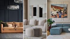 composite of three sofa designs in living rooms