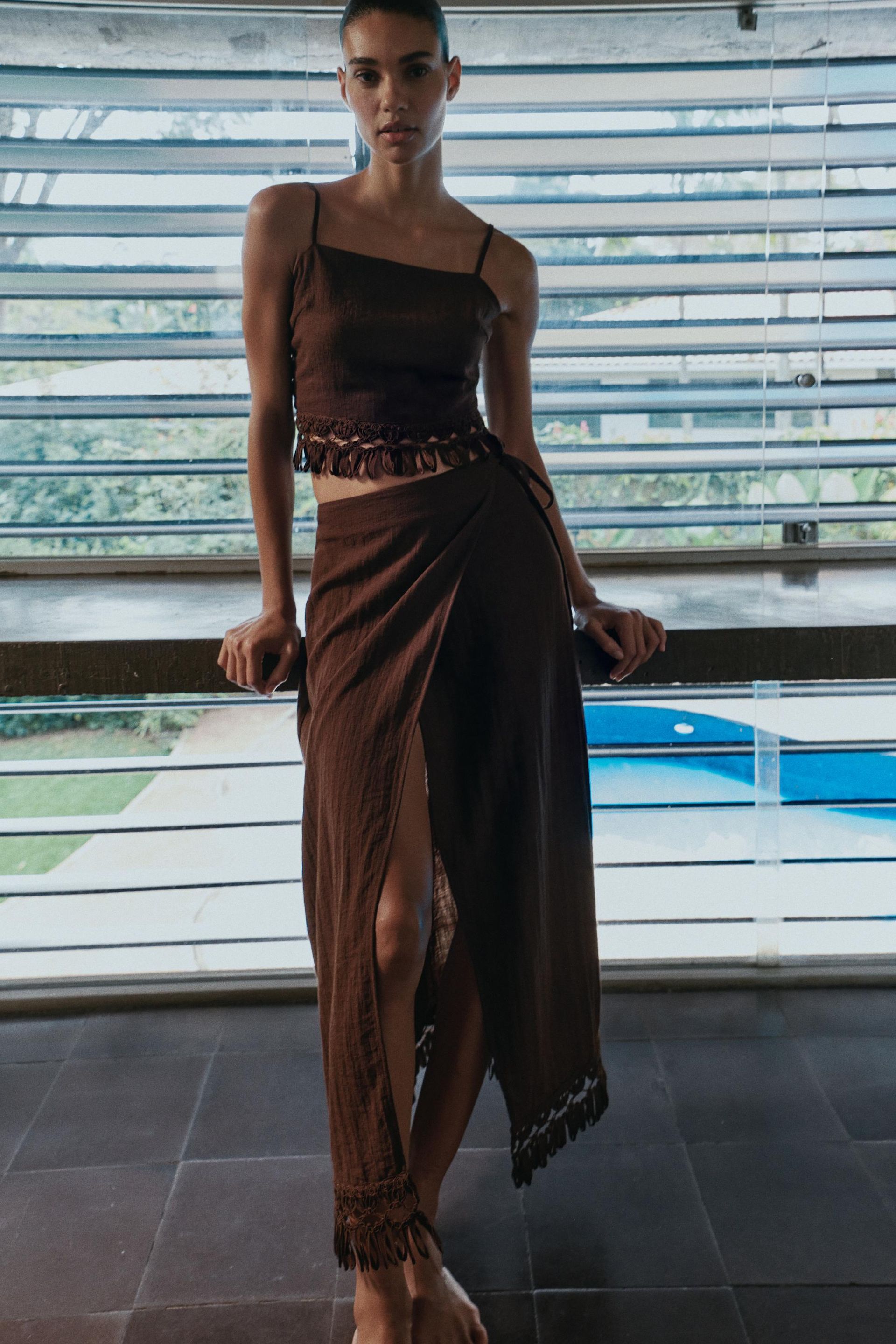 Fringed Pareo Midi Skirt