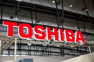 The Toshiba logo at an event