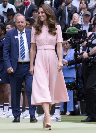Kate Middleton wears a pastel pink dress at Wimbledon 2021