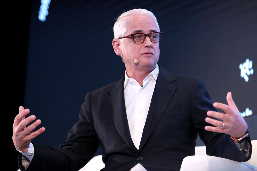 David Kenny, chief executive officer of Nielsen Holdings Plc, gestures as he speaks during the Bloomberg Sooner Than You Think technology event