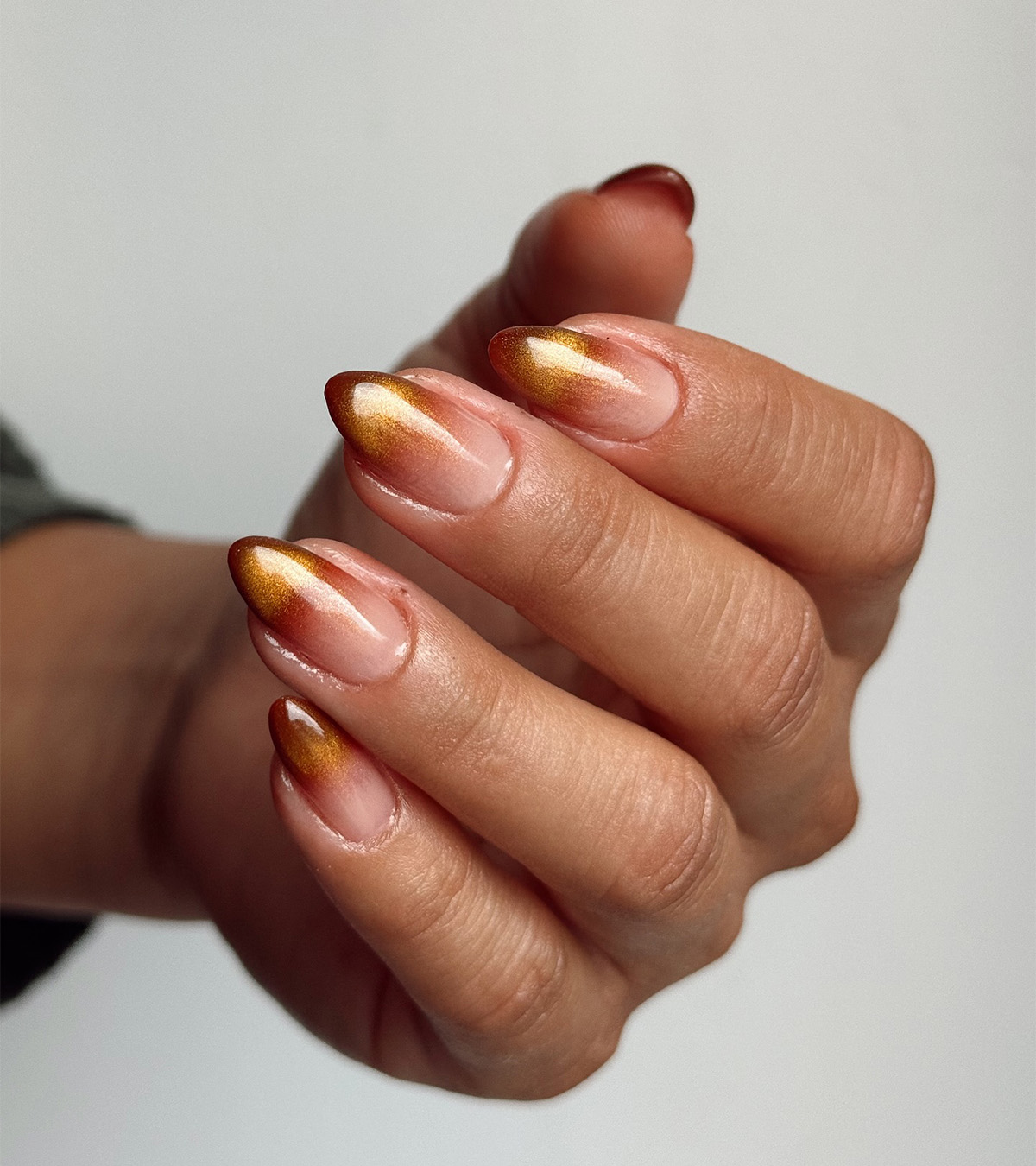 A toasted caramel manicure by Queenie Nguyen.