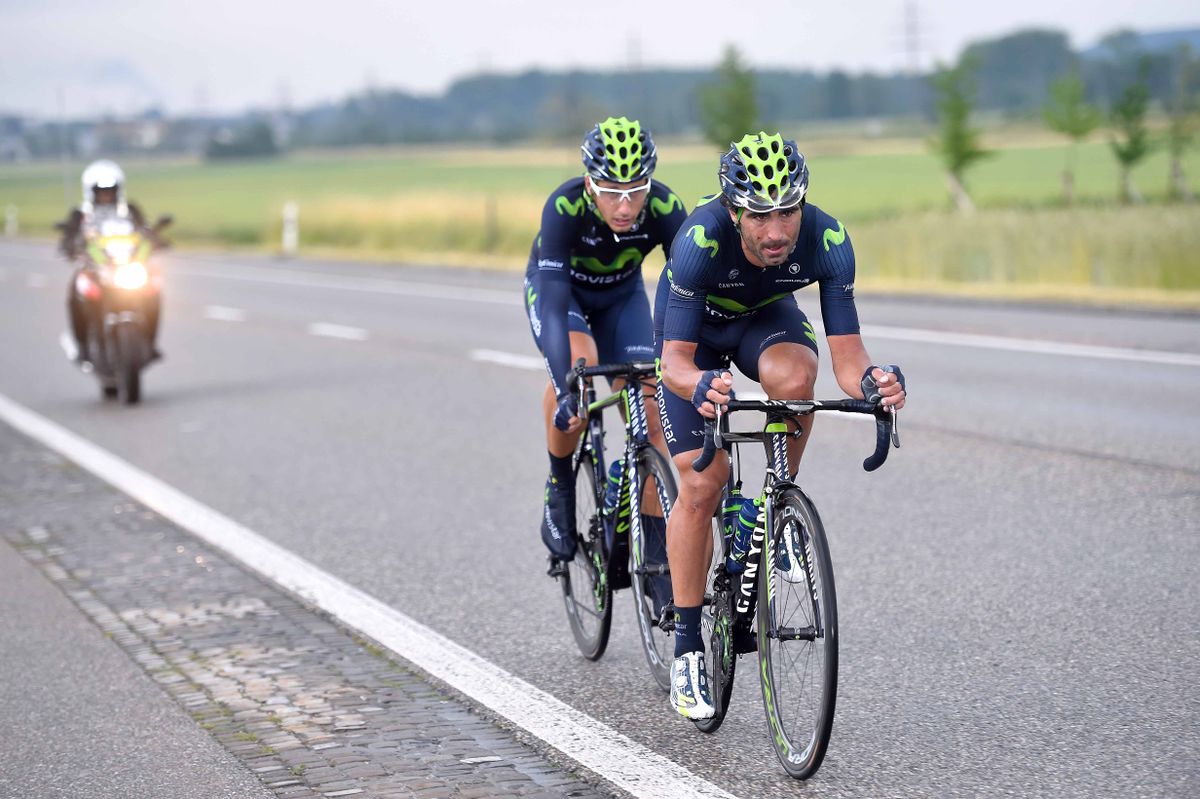 Movistar's Adriano Malori and Francisco Ventoso tried to get away