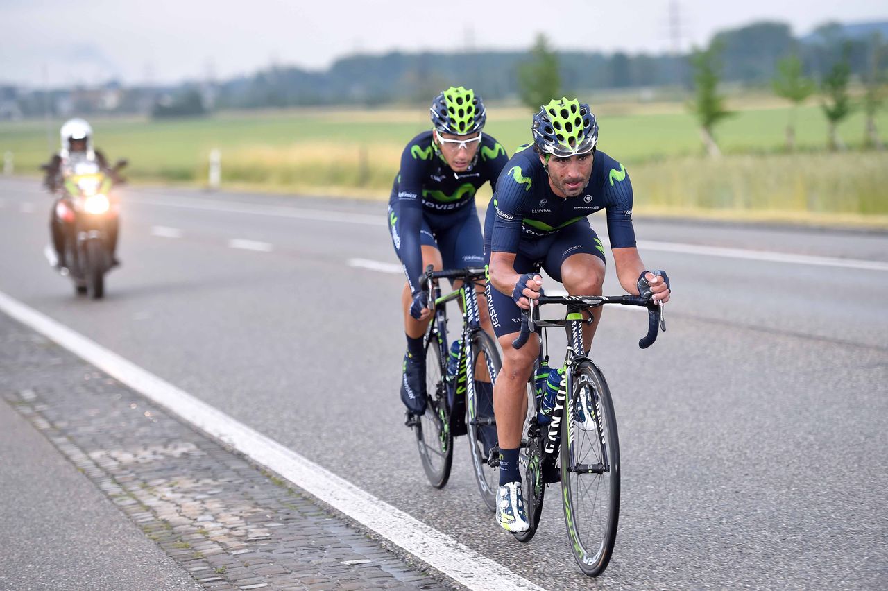 Movistar's Adriano Malori and Francisco Ventoso tried to get away