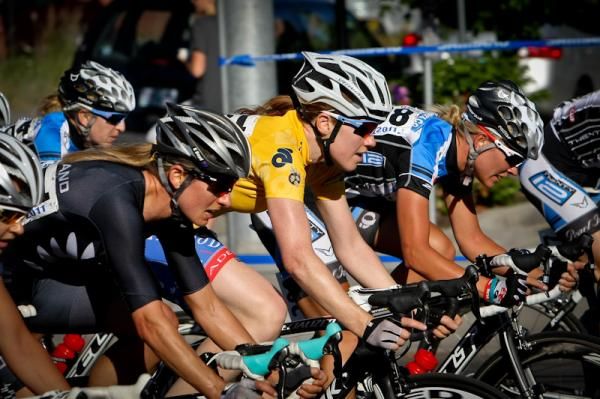 Clara Hughes (Cycling BC) taking it easy back in the bunch.