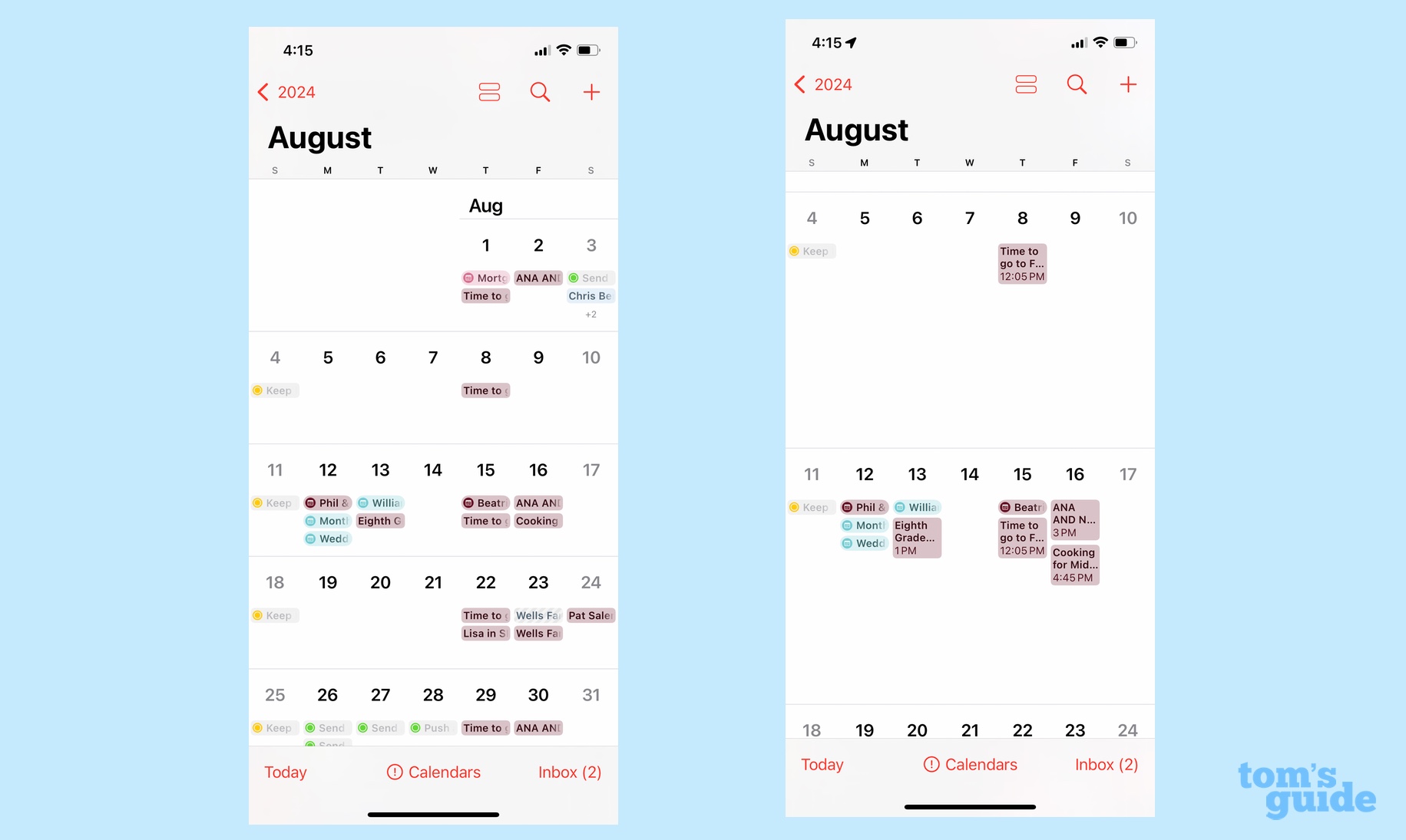 Calendar app in iOS 18 with collapsable month view