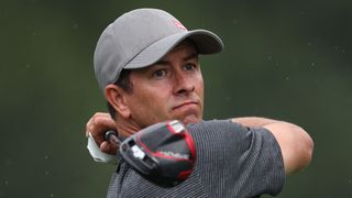 Adam Scott takes a shot at the Wyndham Championship at Sedgefield Country Club