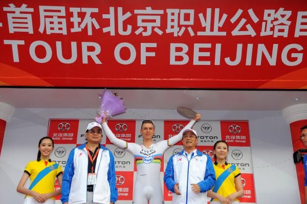 Tony Martin (HTC-Highroad) on top of the podium at the Tour of Beijing