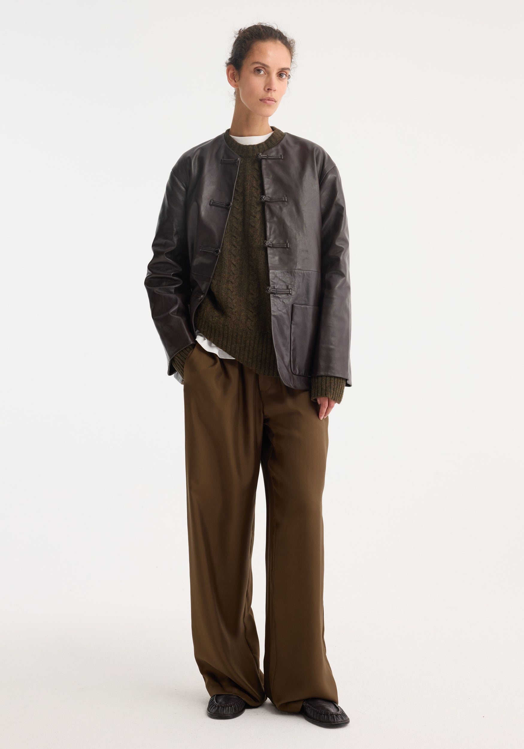 Wide Leg Silk Trousers | Forest