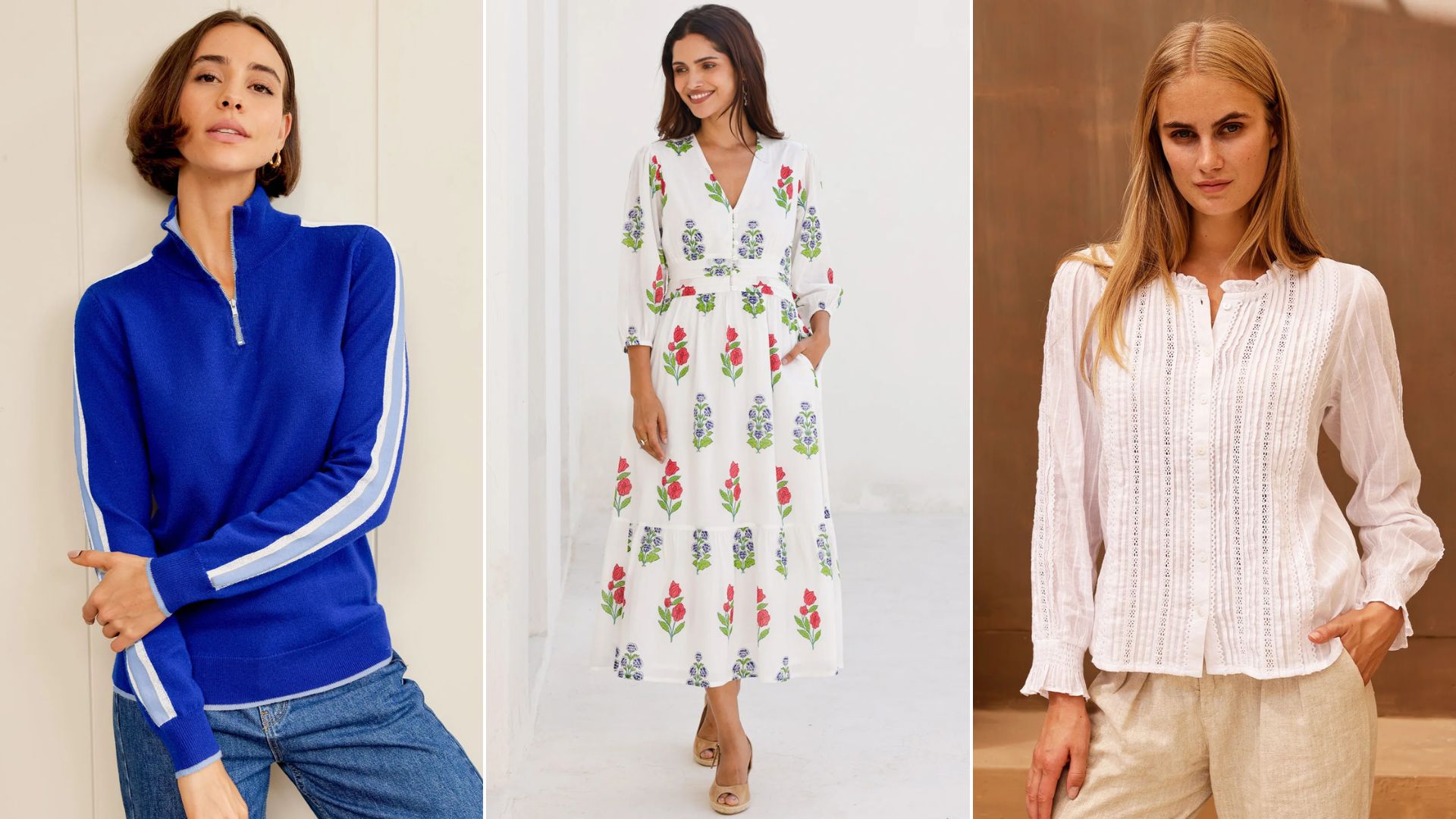 Three models wear different outfits from Aspiga