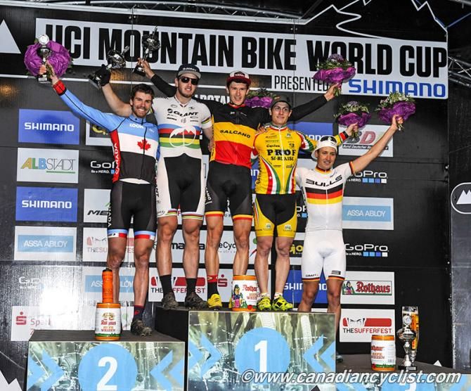 Elite men's Eliminator Podium: Leandre Bouchard, Paul Van Der Ploeg, Fabrice Mels, Patrick Luthi, Simon Stiebjahn