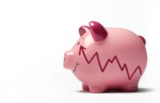 A piggy bank with an arrow on it