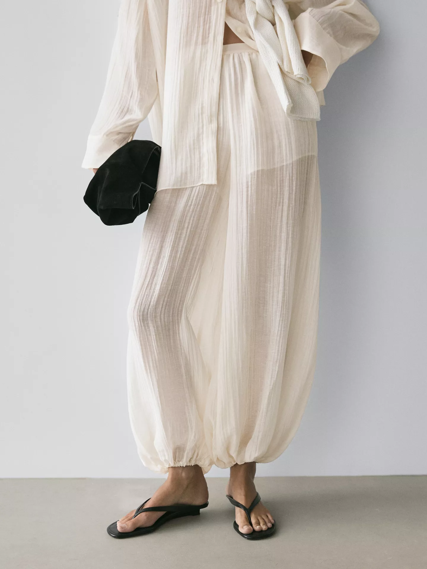 Massimo Dutti, Flowing Sarouel Trousers With Pleated Detail