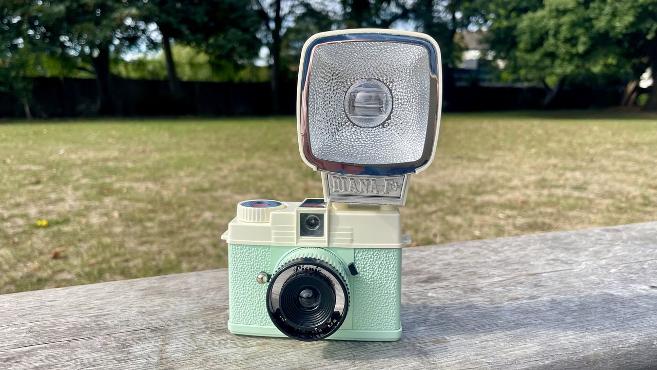 Lomography Lomourette half-frame film camera on a park bench