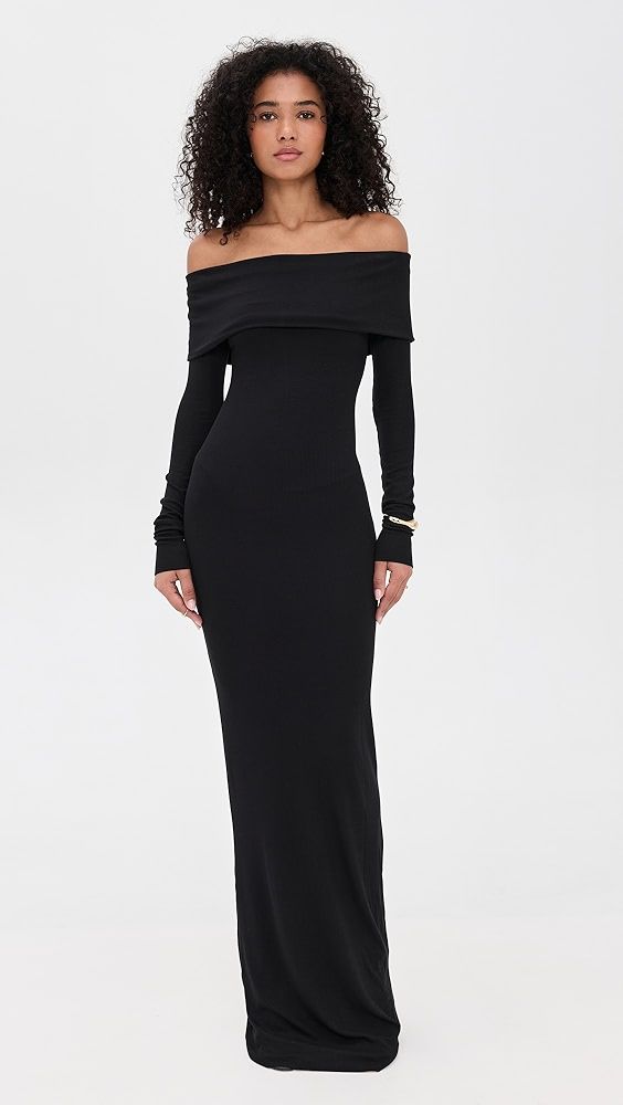 Éterne Long Sleeve Off Shoulder Maxi Dress