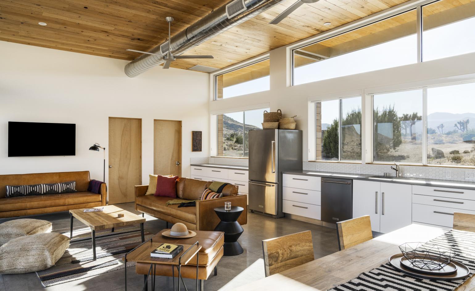 living space with large windows looking out