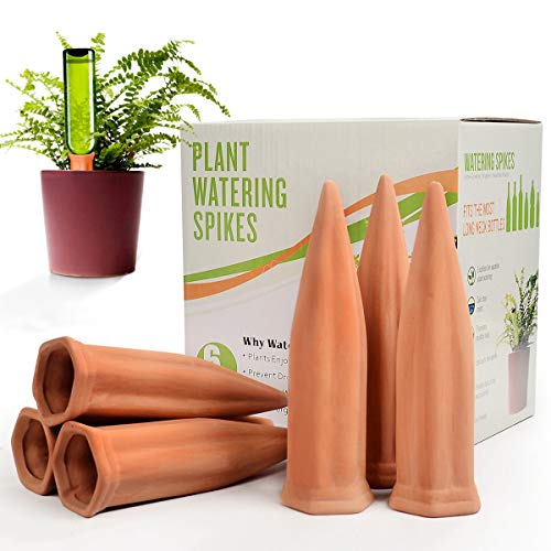 B Sepor Ceramic Indoor Plant Waterer Set of 6 Pack Terracotta Self Watering Spikes, Wine Bottle Plant Watering Devices for Vacation (6pack)