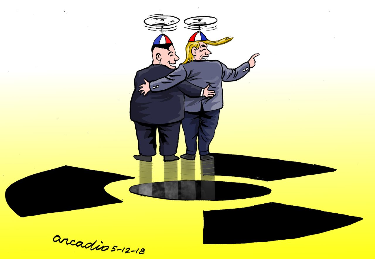 Political cartoon U.S. Trump Kim Jong Un summit nuclear war