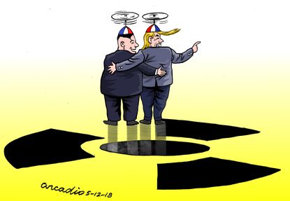 Political cartoon U.S. Trump Kim Jong Un summit nuclear war