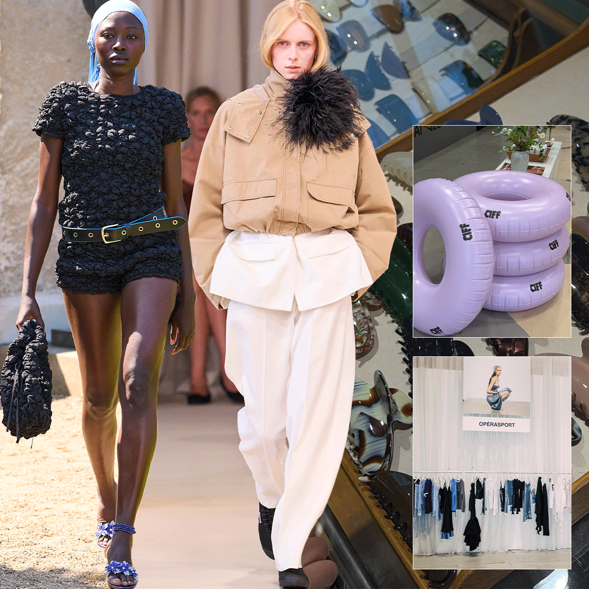 Photo collage of different runway and trend images from CIFF 67 Spring Summer 2027 edition during Copenhagen Fashion Week.
