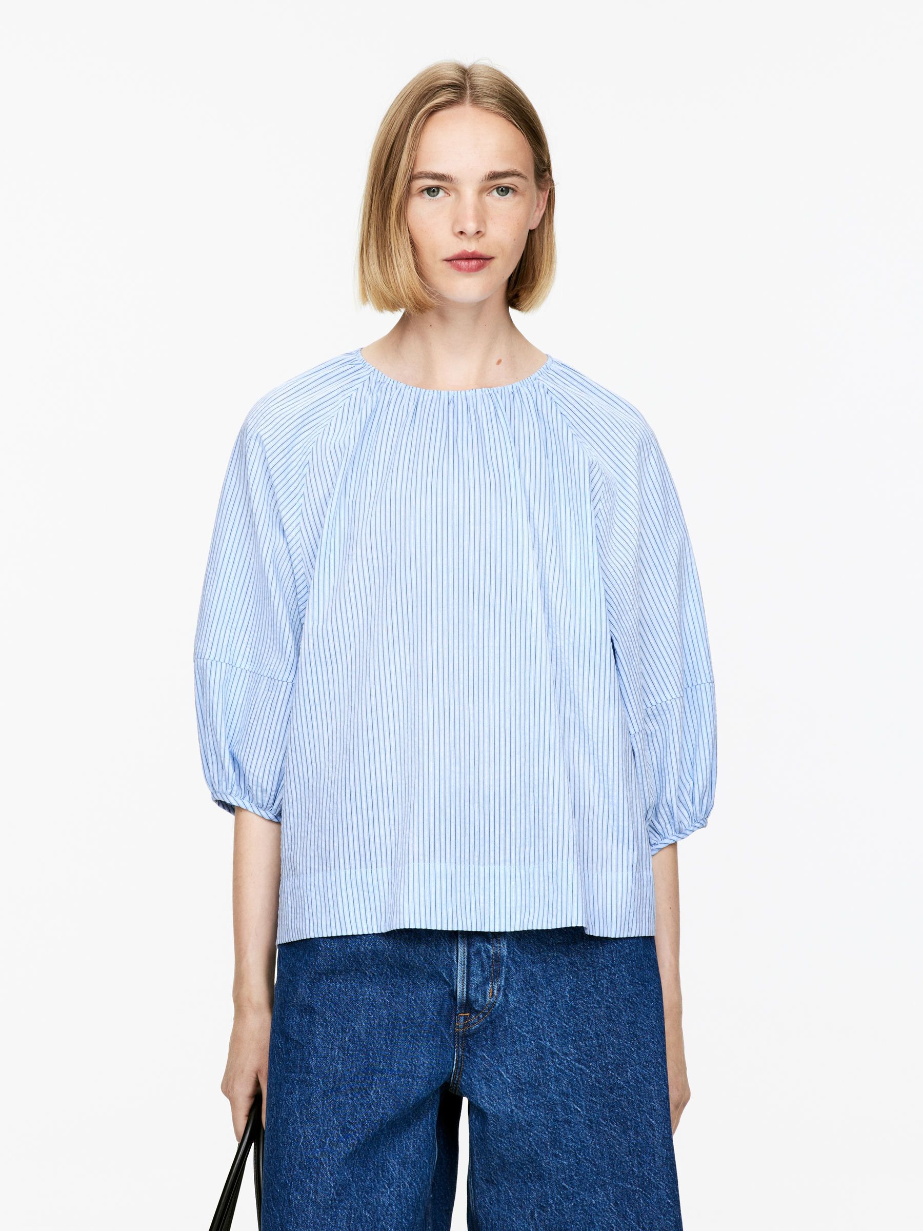 Relaxed Cotton-Linen Blouse – Light Blue/striped – Arket Gb