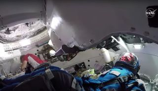 A still from a video tour of the interior of Boeing's Starliner capsule, as captured by NASA astronauts when the spacecraft was docked to the International Space Station in May 2022.