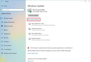 View optional updates on Windows 10