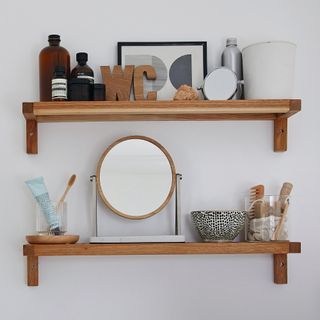 wood shelves for makeup and beauty products