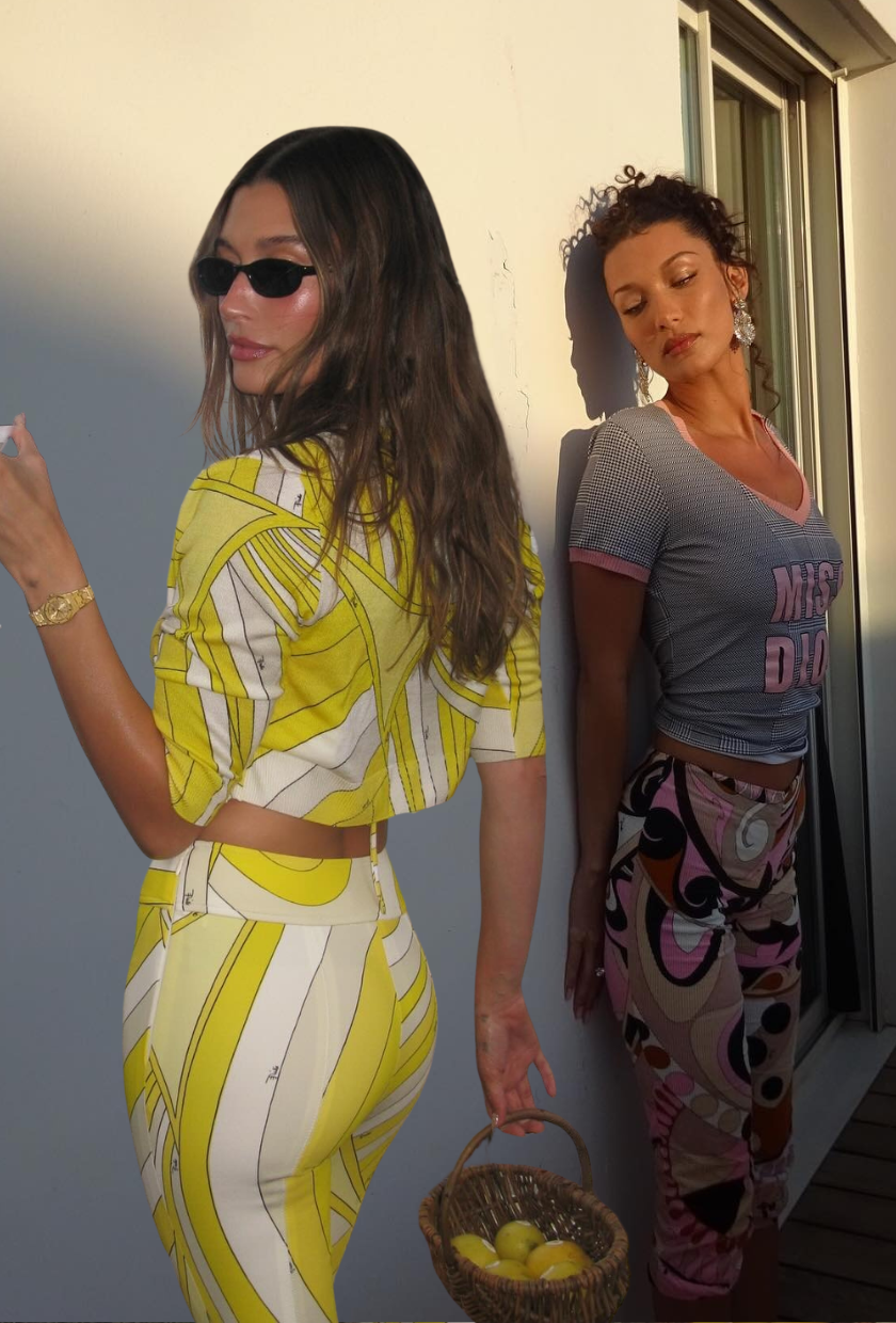 Hailey Bieber and Bella Hadid wear Pucci prints.
