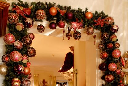  bauble garland around a doorway