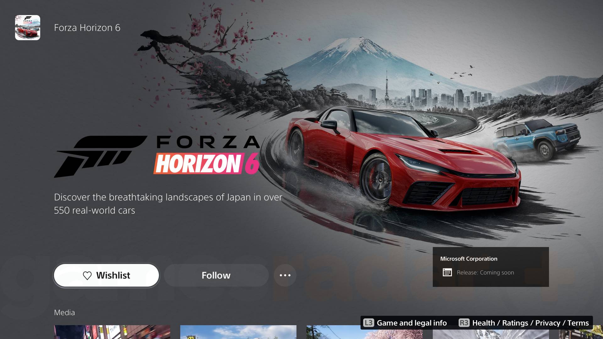 Forza Horizon 6 listing on PlayStation Store