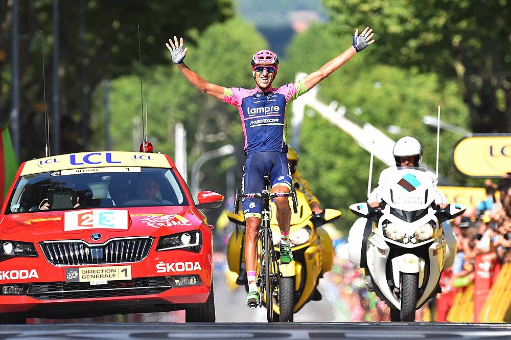 Ruben Plaza (Lampre-Merida) victory salute in Gap