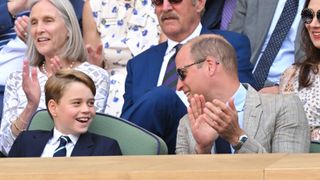Prince George of Cambridge and Prince William, Duke of Cambridge attend The Wimbledon Men's Singles Final at All England Lawn Tennis and Croquet Club on July 10, 2022 in London, England.