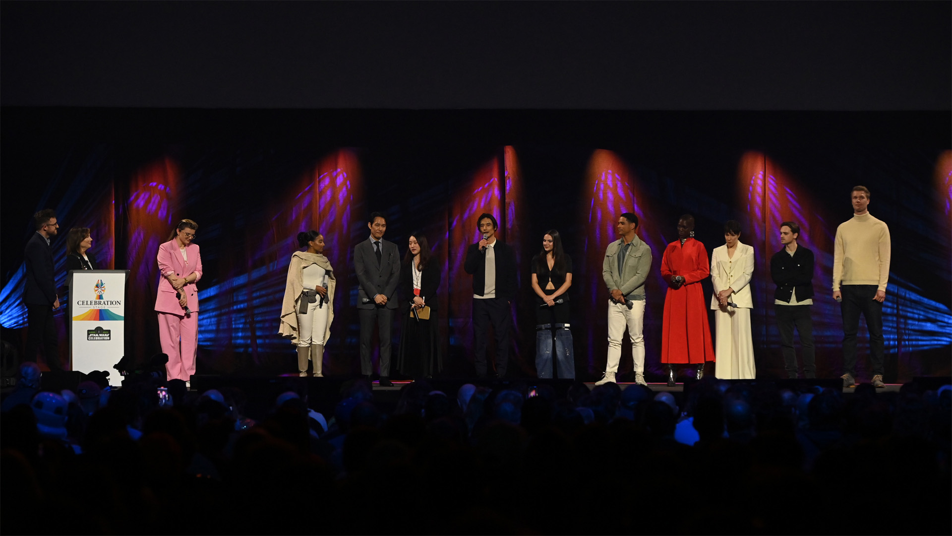 The cast of The Acolyte on stage at Star Wars Celebration 2023