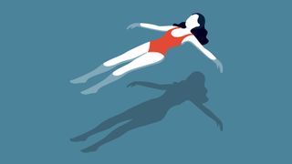 Illustrated woman lying in water with shadow underneath