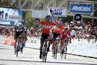 Evan Huffman and Rob Britton (Rally Cycling) celebrate victory