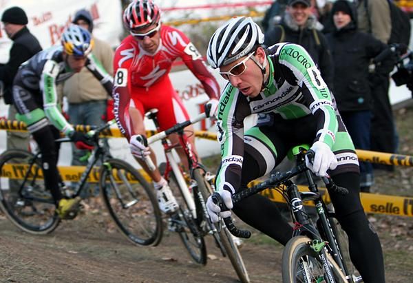 Cannondale/cyclocrossworld.com teammates Powers and Johnson took turns attacking Wells once the trio was off the front.