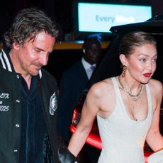 Bradley Cooper and Gigi Hadid are seen attending her 30th Birthday at Le Chalet in Midtown on April 25, 2025 in New York City