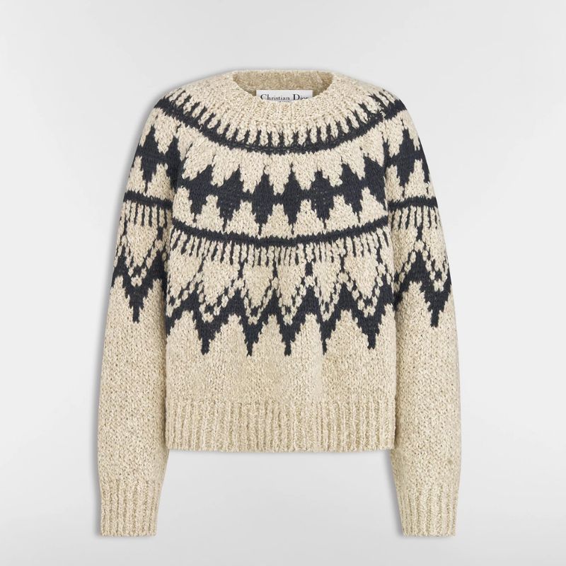 DiorAlps Sweater in Beige and Black Alpaca, Wool and Cotton Knit cut out