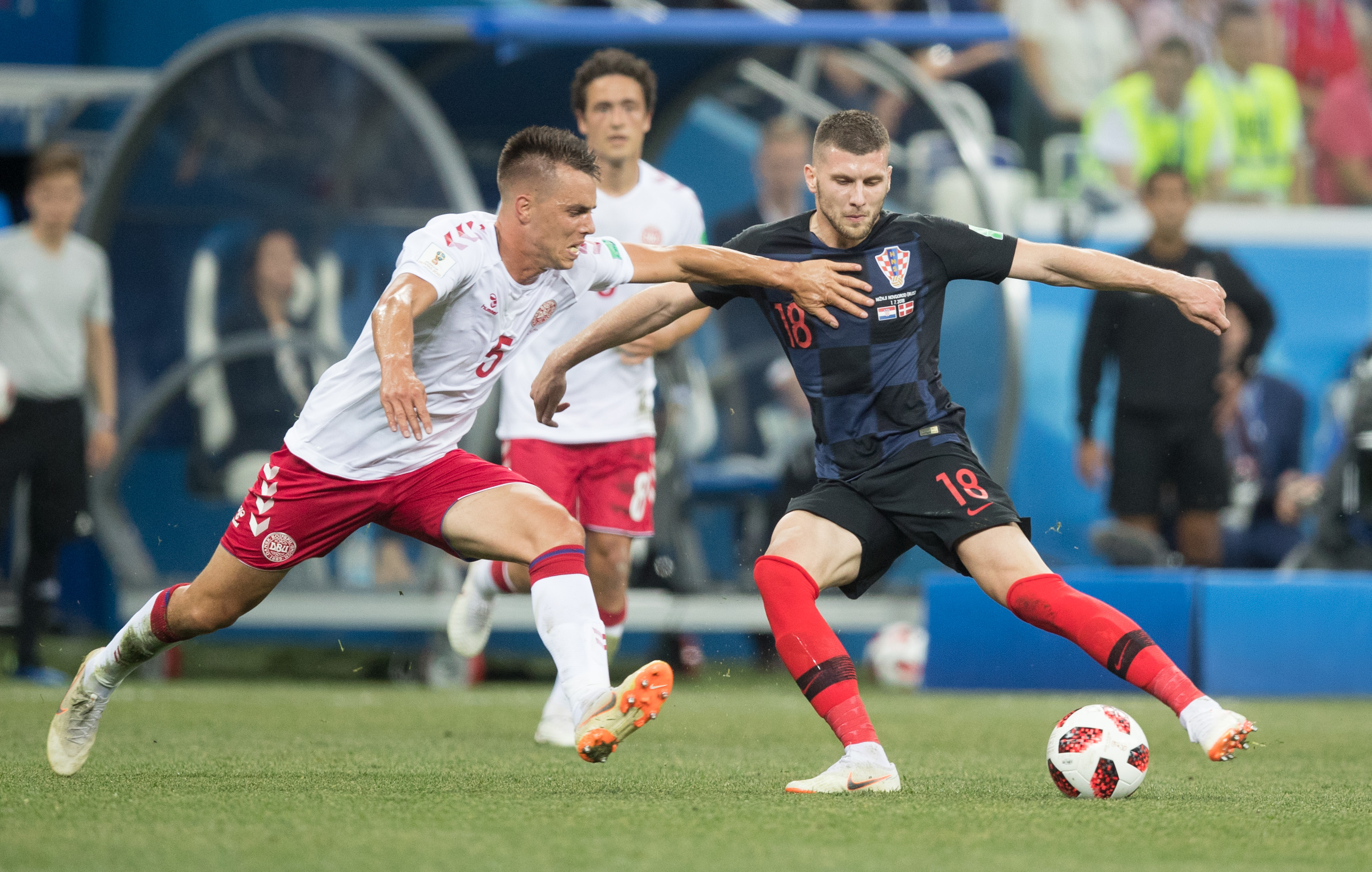 Denmark in action against Croatia at the 2018 World Cup.