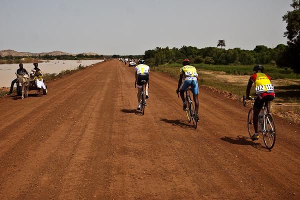 The unpaved sections caused numerous flats in the peloton.