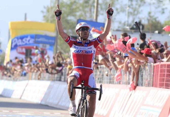 Luca Paolini (Katusha) celebrates his first ever Giro d'Italia stage win