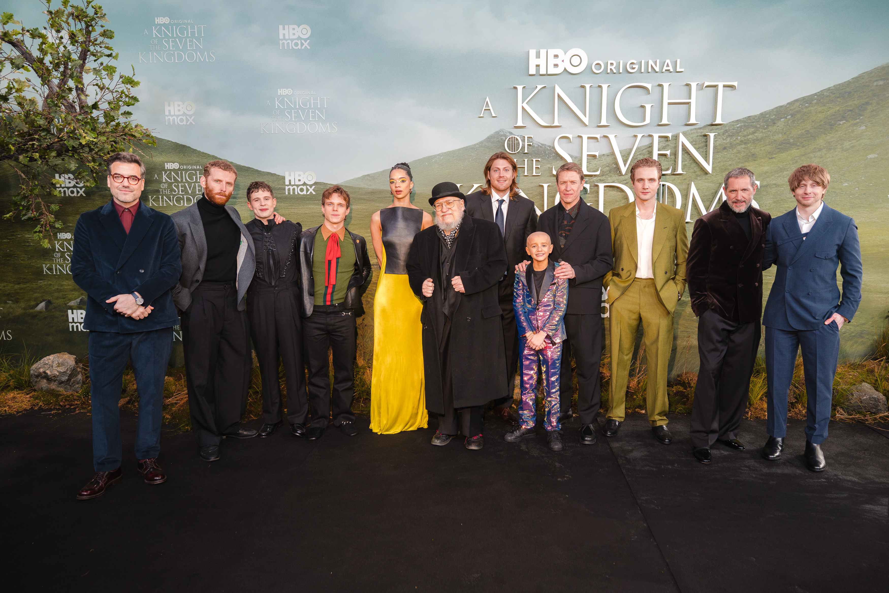 the world premiere of the new HBO Max series "A Knight Of The Seven Kingdoms" at Zoo Palast . From L-R: Shaun Thomas, Tanzyn Crawford, George R.R. Martin, Bertie Carvel, Finn Bennett, Dexter Sol Ansell, Edward Ashley, Ira Parker, Peter Claffey, Henry Ashton, Daniel Ings and Sam Spruell. (Photo by David Jon/Getty Images for HBO Max)