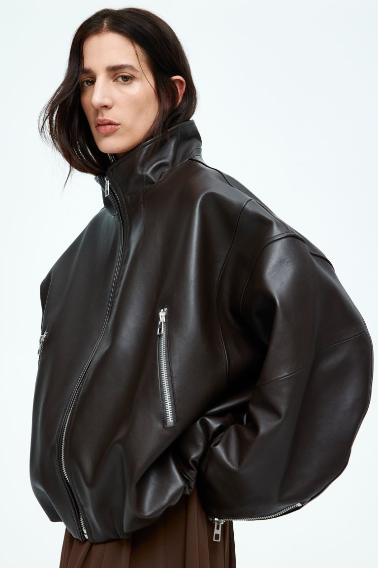 Stand-Collar Leather Jacket