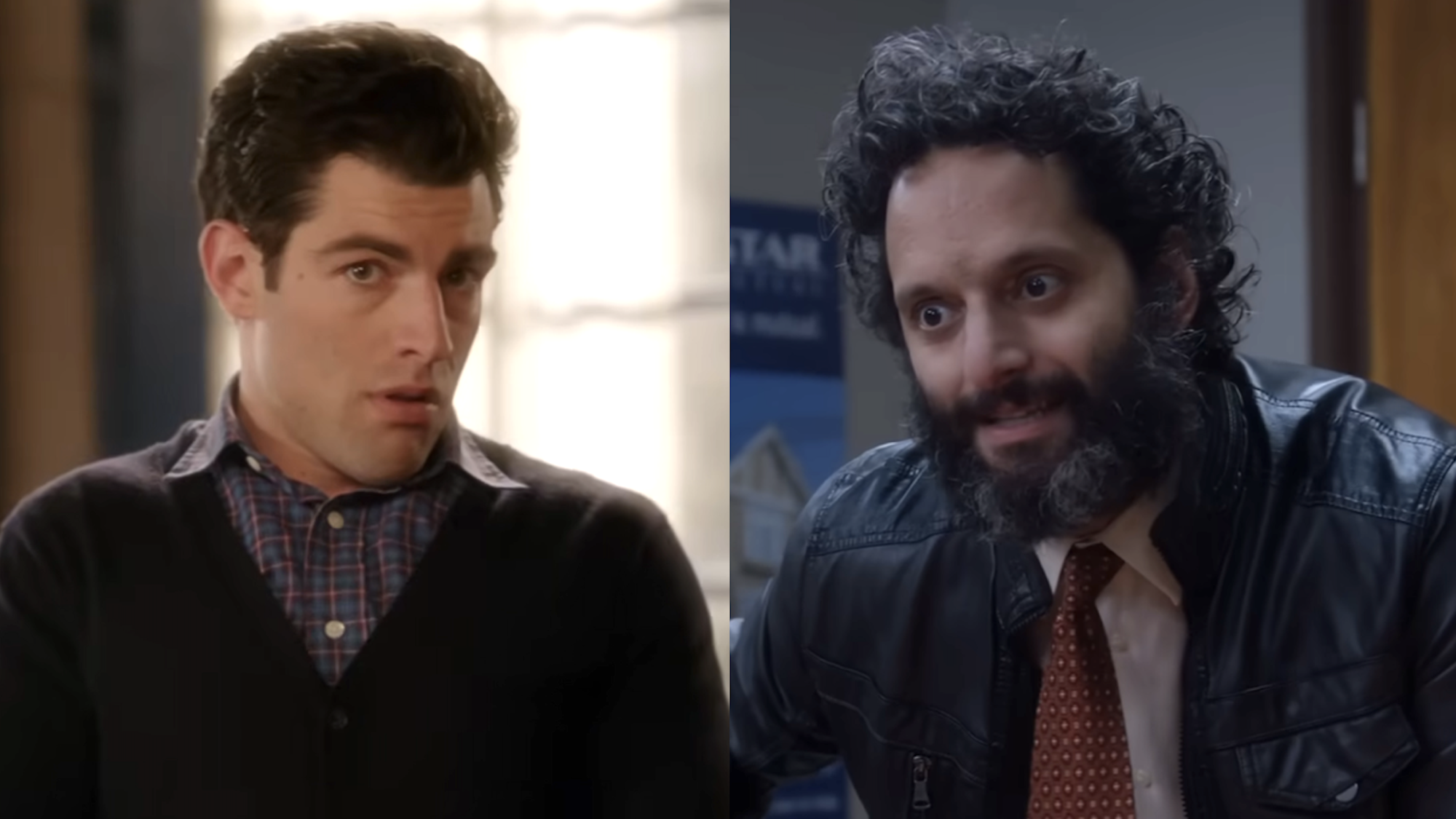 Max Greenfield as Schmidt in New Girl and Jason Mantzoukas as Pimento in Brooklyn Nine-Nine