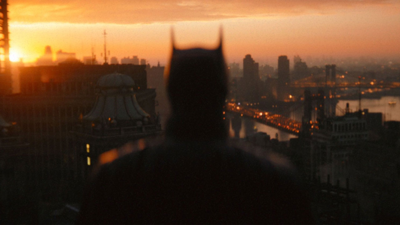 Batman looks at Gotham City in the Batman movie
