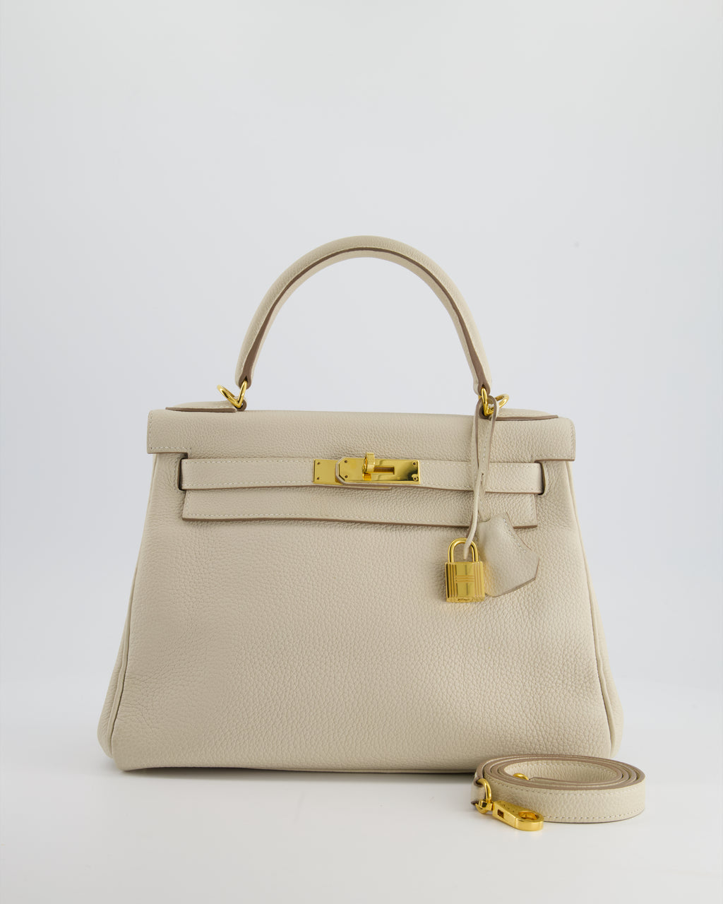 Herm&amp;egrave;s Kelly 28 Retourne Bag in Craie Togo Leather With Gold Hardware