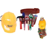 Kids Play Pretend Dress Up Construction Helmet with Tool Belt and Tools -