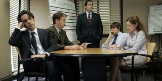 John Krasinski, Steve Carell, Rainn Wilson and cast of The Office hashing it out.